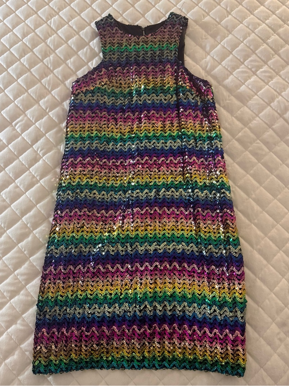 Vintage JR theme New York Rainbow Sequin Mod Mini Dress Chevron ZigZag Disco 60s